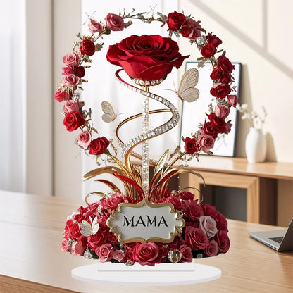 8" Acrylic Rose 'MOM' Standing Decoration – Love Theme, Pastoral Style