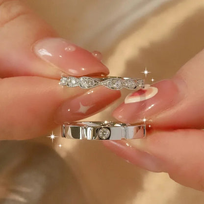 Square Zirconia Couple Rings - Luxury Wedding Bands