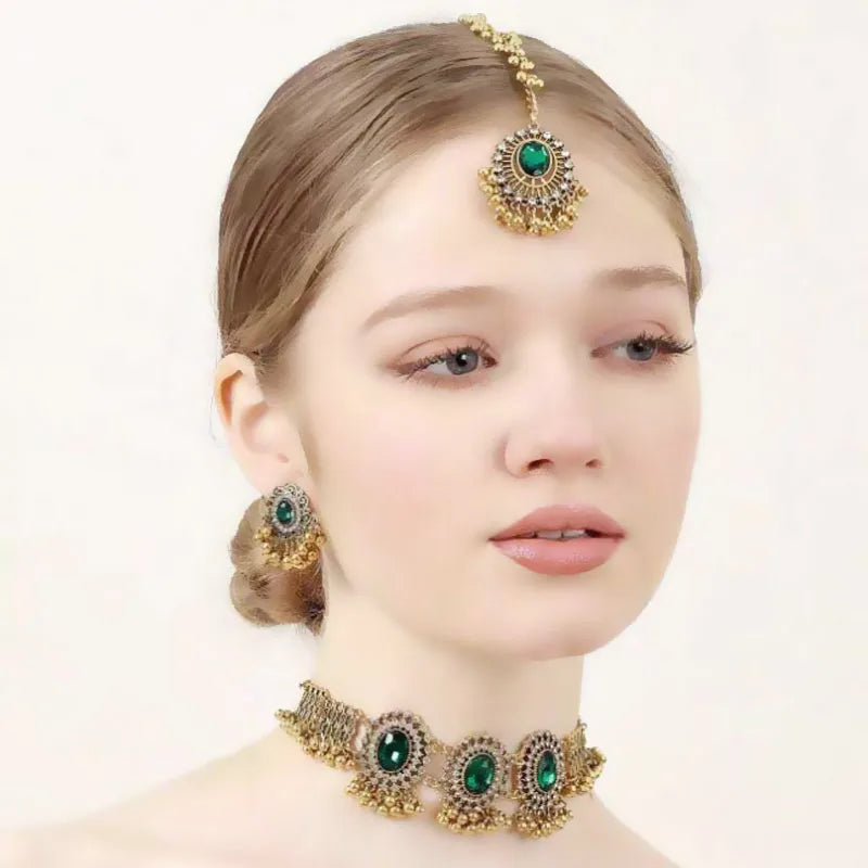 Ethnic Jewelry Set - Necklace, Earrings & Headchain