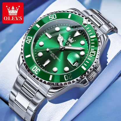 OLEVS 5885 Men's Watch - Original Brand, Waterproof, Stainless Steel, Automatic Date, Gifts