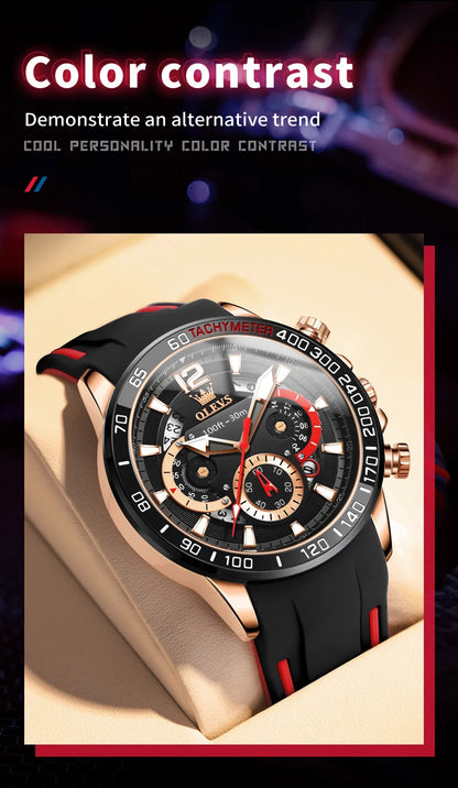 OLEVS 9936 Men's Watch - Luxury, Silicone Strap, Waterproof, Chronograph, Night Light