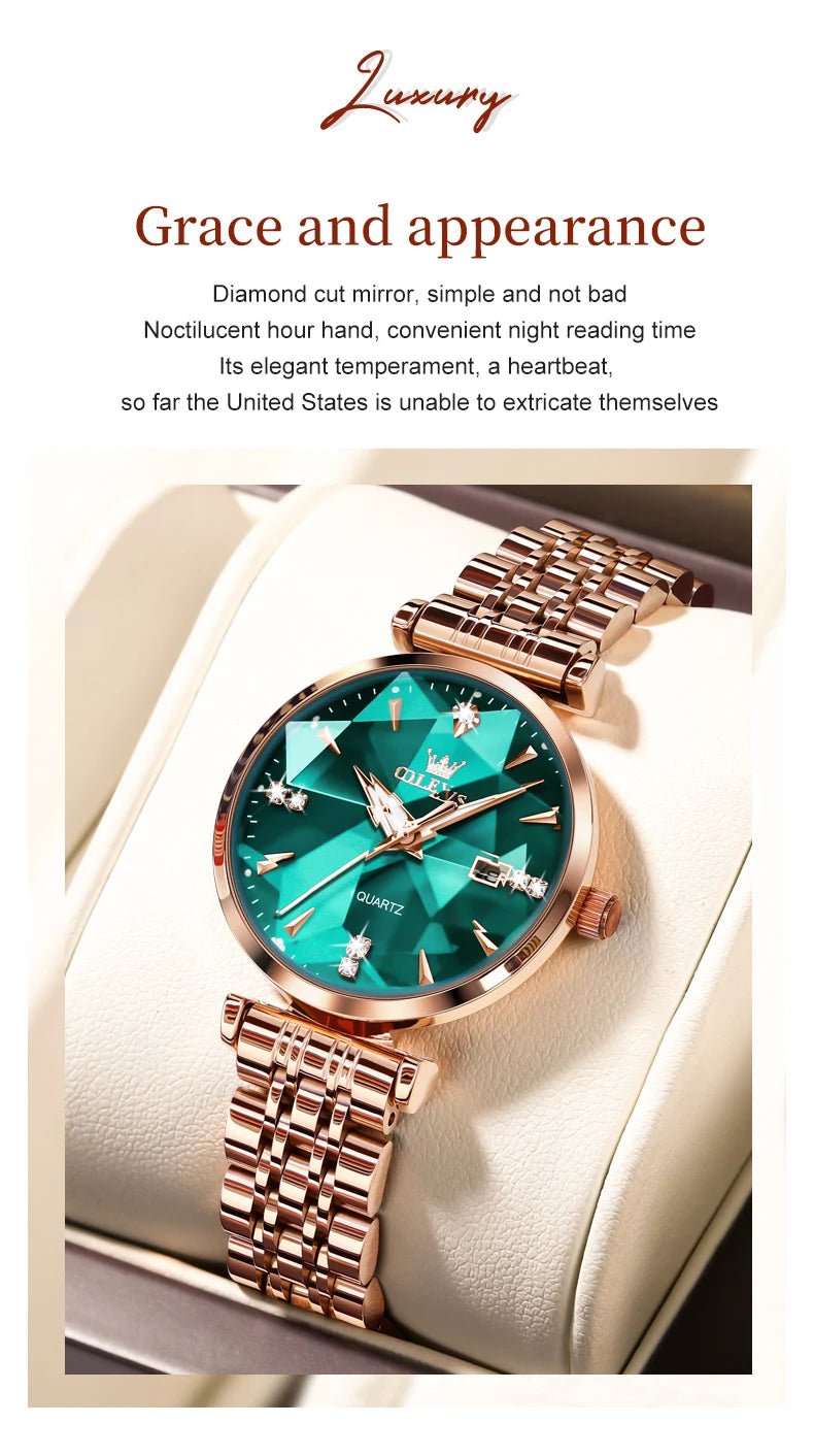 OLEVS 5536 Women's Luxury Watch - Sapphire Crystal, Zircon Scale, Chronograph, Waterproof