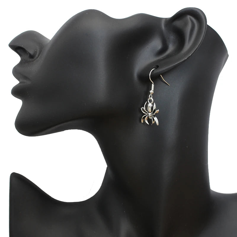 Silver Spider Drop Earrings