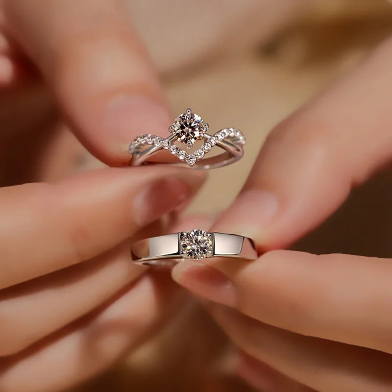 Square Zirconia Couple Rings - Luxury Wedding Bands