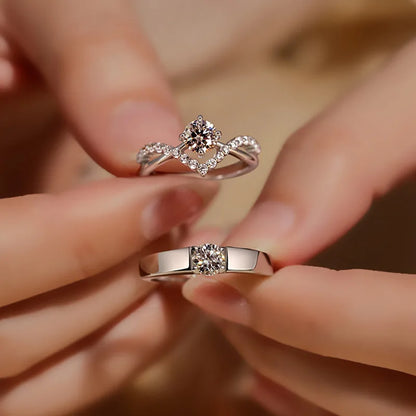 Square Zirconia Couple Rings - Luxury Wedding Bands