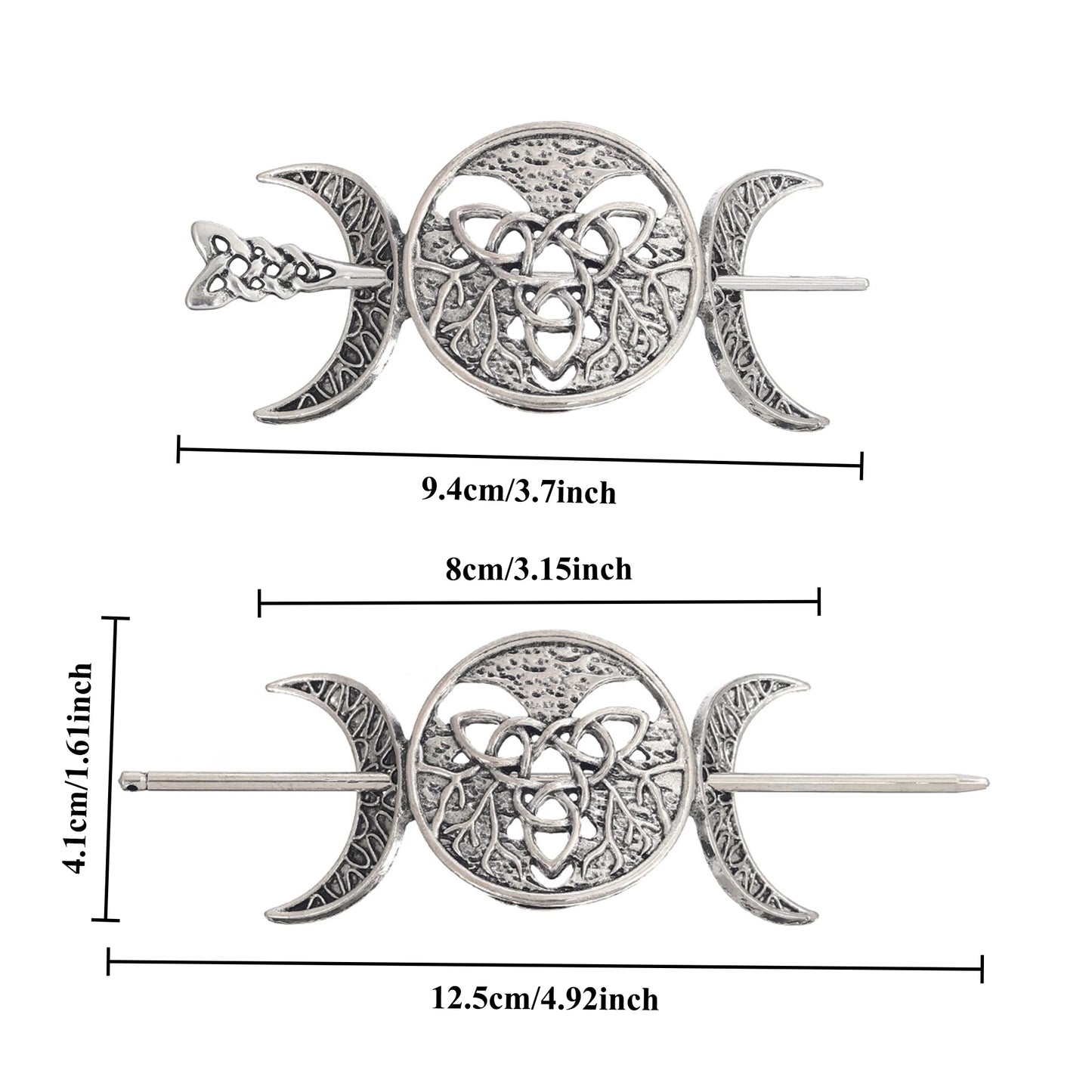 Odin Celtic Knot Crescent Hairpin – Viking Style, Metal Alloy, Silver