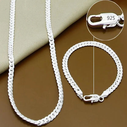 925 Sterling Silver 6mm Chain Necklace & Bracelet Set