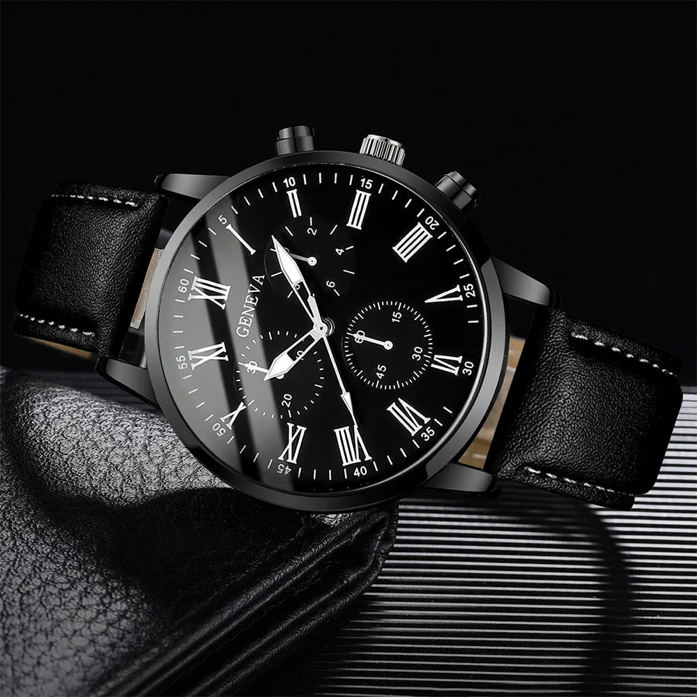 Men's Casual Leather Band Quartz Watch - Business Style