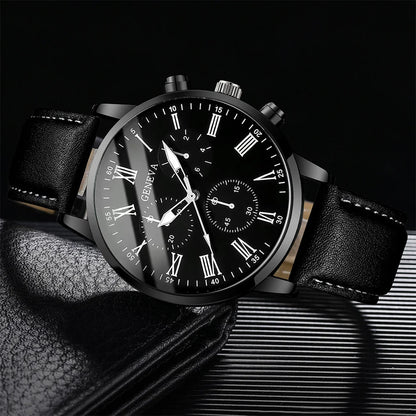 Men's Casual Leather Band Quartz Watch - Business Style