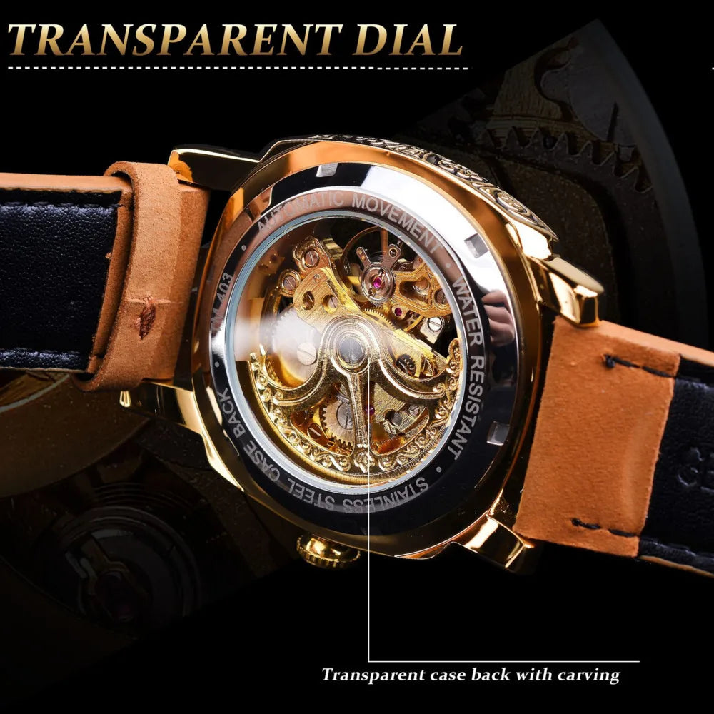 FORSINING Men’s Skeleton Automatic Watch with Genuine Leather Strap