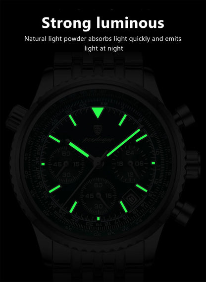 POEDAGAR 960 Men's Luxury Chronograph Watch - Stainless Steel, Luminous, 3ATM, Auto Date