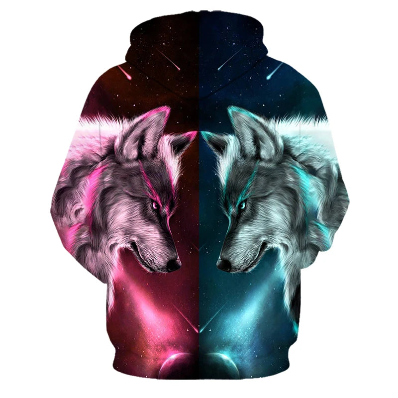 Wolf 3D Print Hoodie - Polyester O-Neck Oversized Streetwear