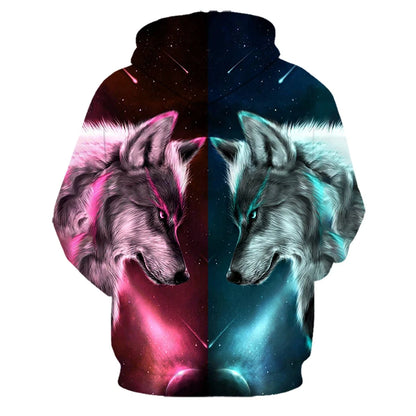 Wolf 3D Print Hoodie - Polyester O-Neck Oversized Streetwear
