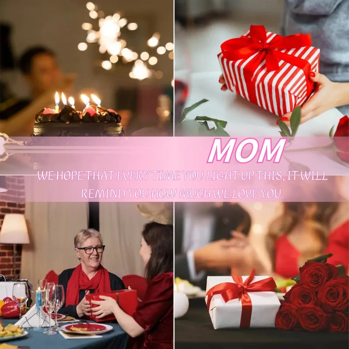 Love Mom USB Night Light – Card Shape, Pink Glow
