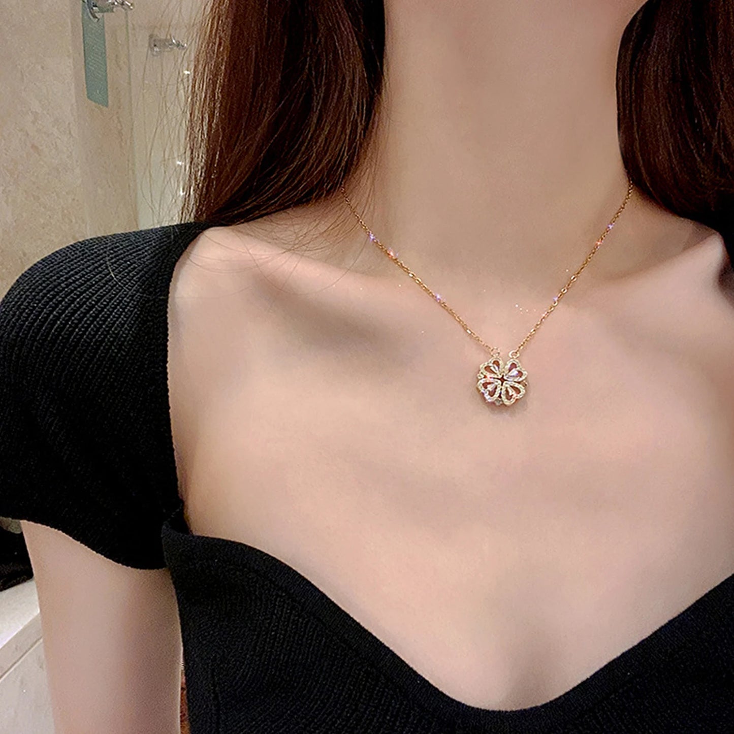 Double Heart Custom Name Necklace - Stainless Steel