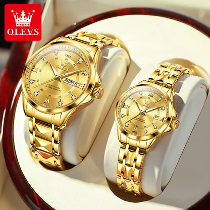OLEVS 2906 Couple Watch - Roman Scale, Diamond Dial, Rhombus Strap, Waterproof