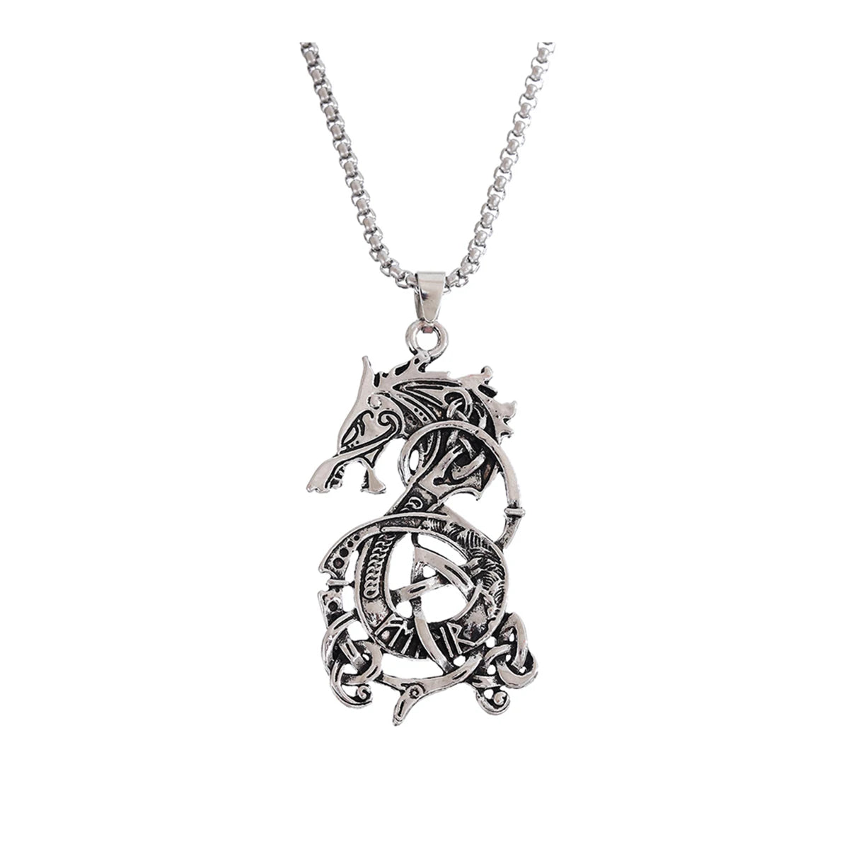 Viking Celtic Knot Dragon Pendant Necklace – Punk Style, Zinc Alloy & Stainless Steel