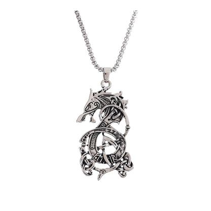 Viking Celtic Knot Dragon Pendant Necklace – Punk Style, Zinc Alloy & Stainless Steel