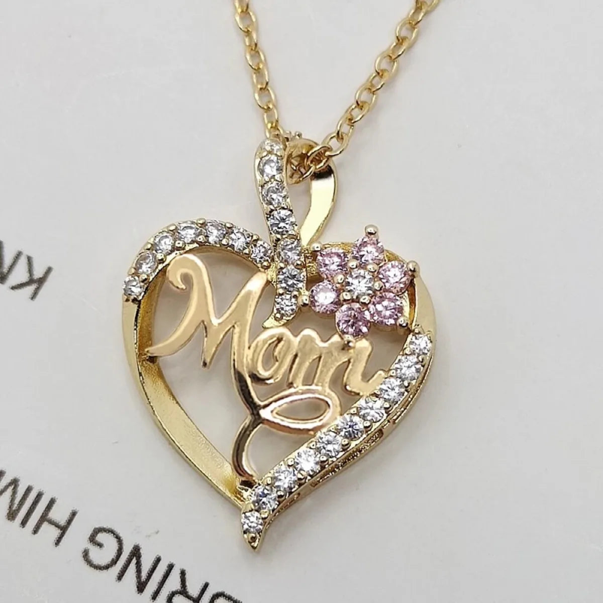 Heart Pendant Necklace – Cubic Zirconia, Copper Chain, 45cm