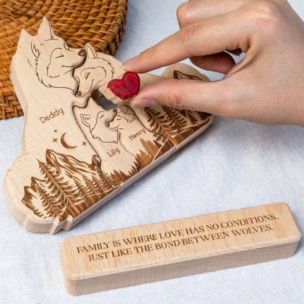 Personalized Wooden Wolf Family Puzzle - 4-6 inches, 0.7 inch Thick Custom