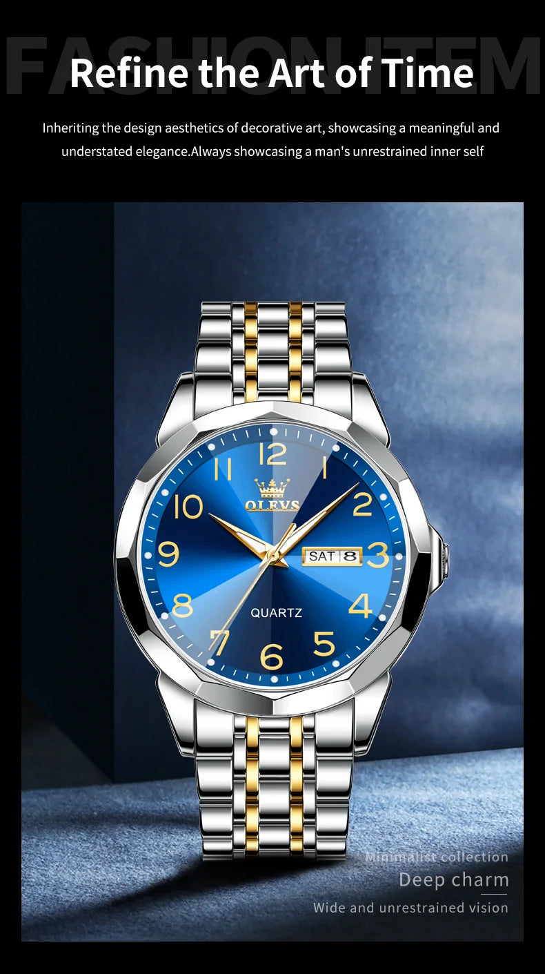 OLEVS 9931 Men's Watch - Rhombus Mirror, Waterproof, Luminous, Stainless Steel, Date Week