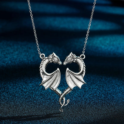 Dragon Heart Pendant Necklace – Stainless Steel, Silver, Love Symbol