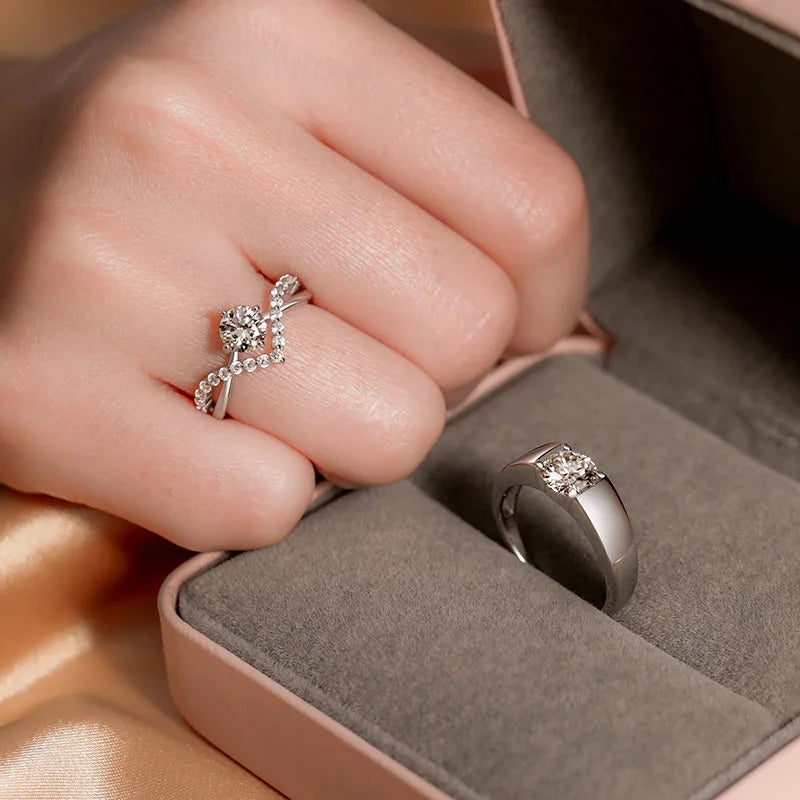 Square Zirconia Couple Rings - Luxury Wedding Bands