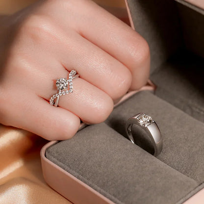Square Zirconia Couple Rings - Luxury Wedding Bands