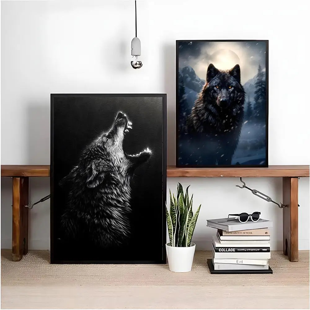 Black Wolf Canvas Poster - HD Print Wall Art Scroll Painting