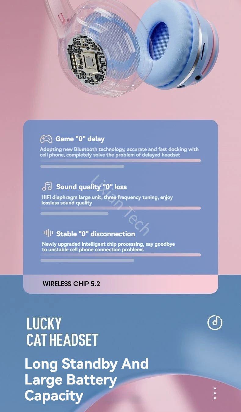 RGB Cat Ear Bluetooth Earphones 5.3 - Wireless Gaming Headset