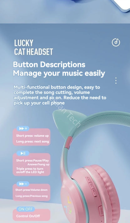 RGB Cat Ear Bluetooth Earphones 5.3 - Wireless Gaming Headset