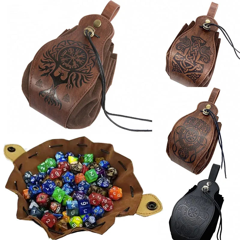 Genuine Leather Dice Bag Tray and Drawstring Pouch for RPG Games