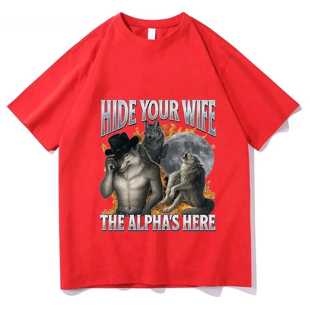 Werewolf Meme T-Shirt - Polyester Short Sleeve Casual Y2K Top