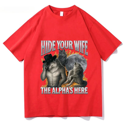 Werewolf Meme T-Shirt - Polyester Short Sleeve Casual Y2K Top