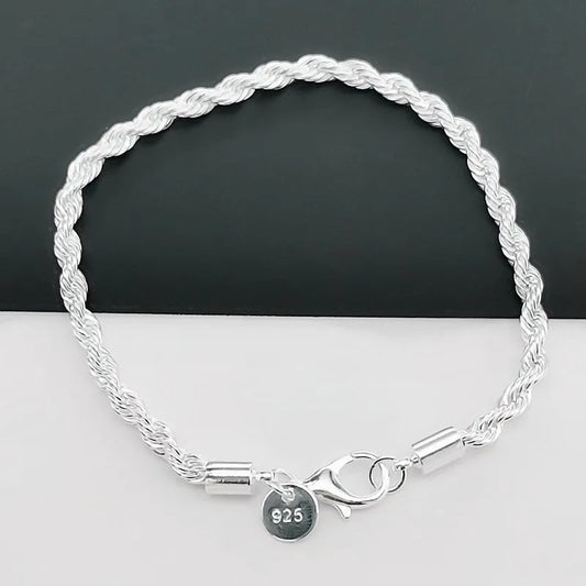 Sterling Silver Twisted Rope Chain Bracelet