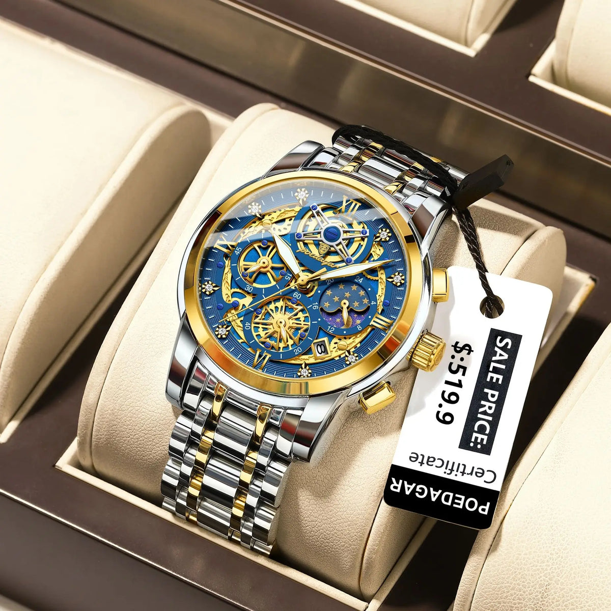 POEDAGAR Men’s Stainless Steel Quartz Chronograph Watch, Model 984