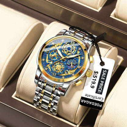 POEDAGAR Men’s Stainless Steel Quartz Chronograph Watch, Model 984