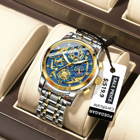 POEDAGAR Men’s Stainless Steel Quartz Chronograph Watch, Model 984