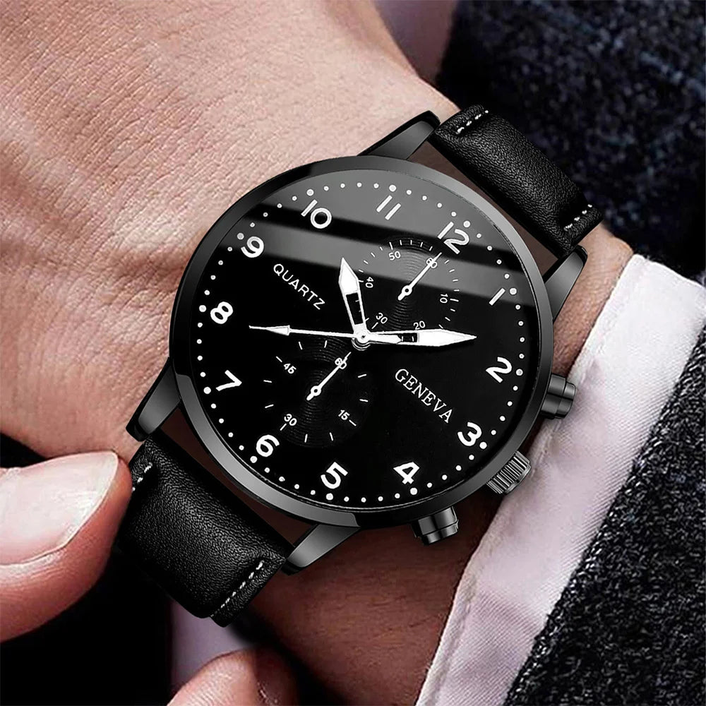 Men's Casual Leather Band Quartz Watch - Business Style