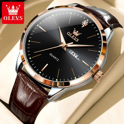 OLEVS 2935 Luxury Men's Watch - Roman Numeral, Auto Date, Shock Resistant, 3ATM, Leather Strap
