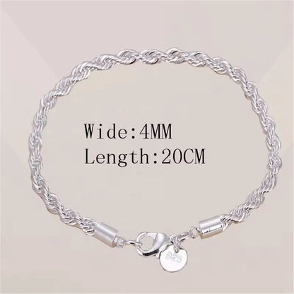 925 Sterling Silver 4mm Twisted Rope Bracelet - Unisex