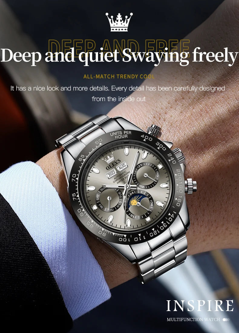 OLEVS 6654 Men's Watch - Automatic Mechanical, Sport, Waterproof, Luminous, Week Calendar