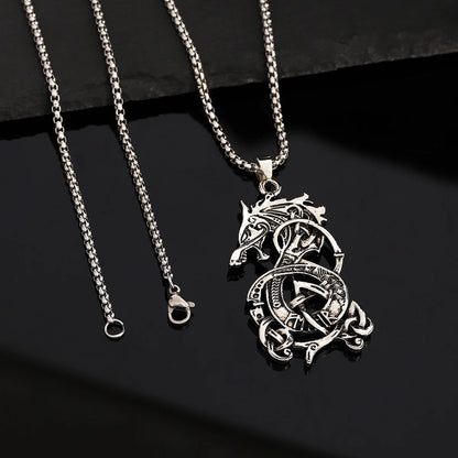 Viking Celtic Knot Dragon Pendant Necklace – Punk Style, Zinc Alloy & Stainless Steel