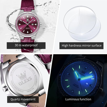 OLEVS 5606 Women’s Quartz Watch with Leather Strap and Luminous Hands