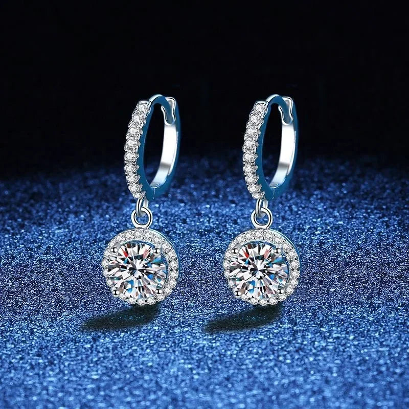 925 Sterling Silver Moissanite Earrings - 1 Carat Round