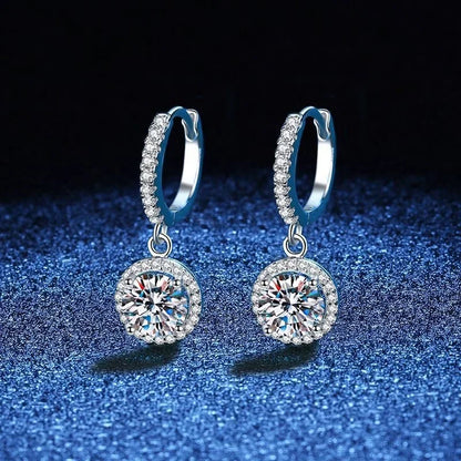 925 Sterling Silver Moissanite Earrings - 1 Carat Round