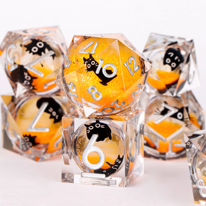 7-Piece Sharp-Edge Resin RPG Dice Set with Liquid-Core Options