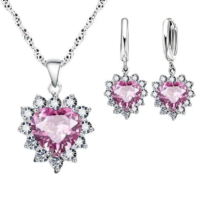 Heart Necklace & Earrings Set - Bridal Jewelry Gift