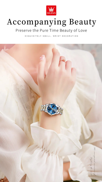 OLEVS 9998 Couple Watches - Rhombus Mirror, Luminous Date, Waterproof