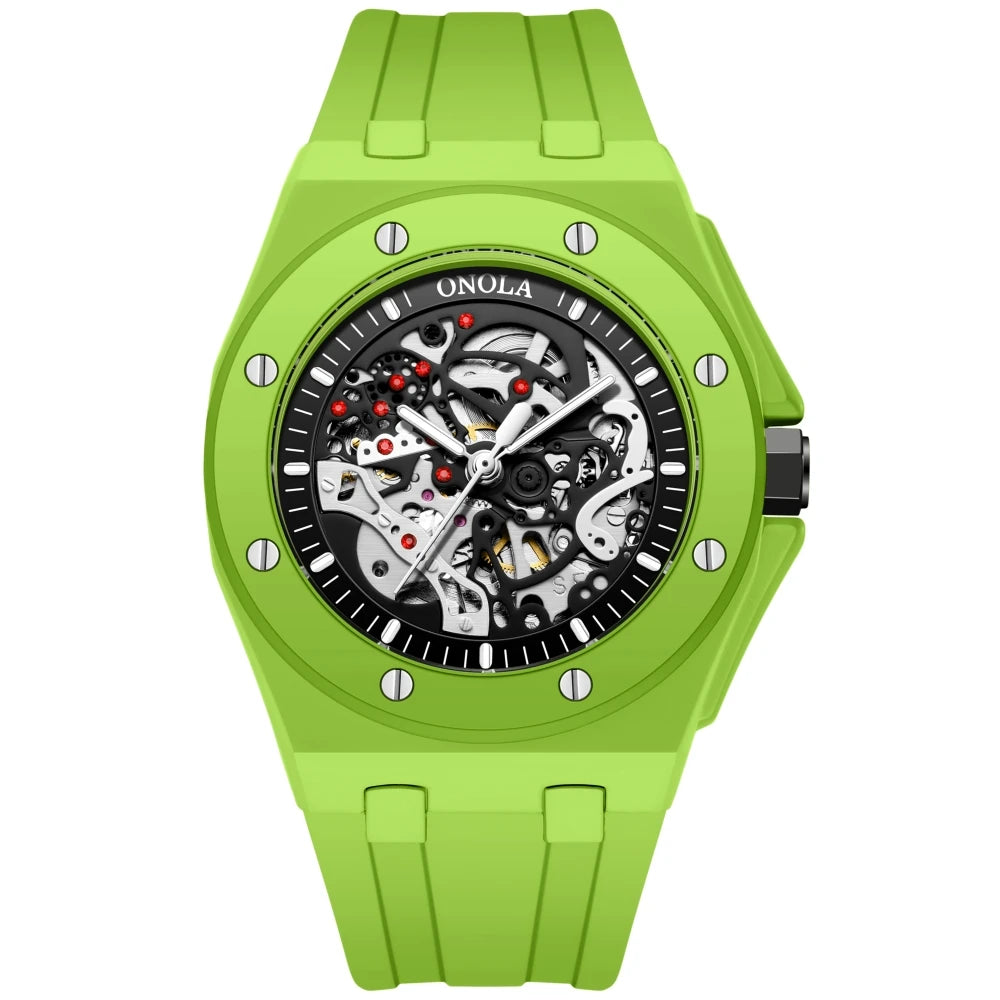 ONOLA Men’s Skeleton Automatic Mechanical Watch with Silicone Band